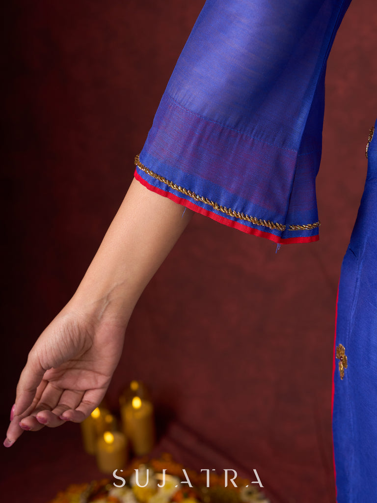 Blue Chanderi Hand Embroidered Kurta