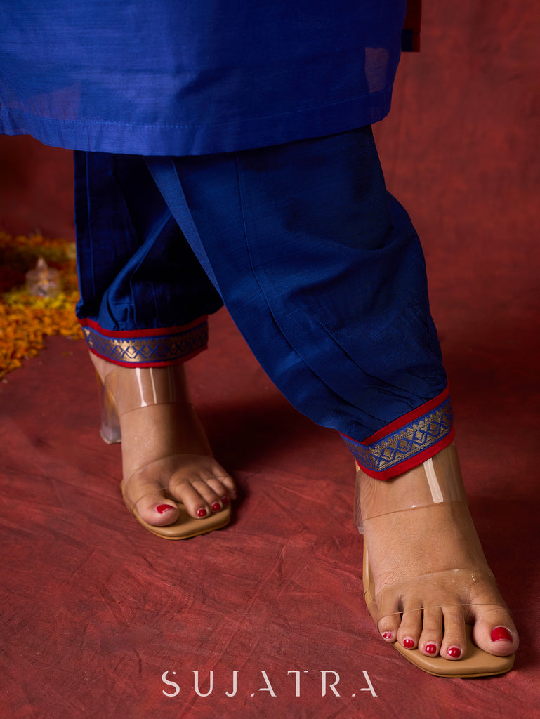 Blue Chanderi Hand Embroidered Kurta