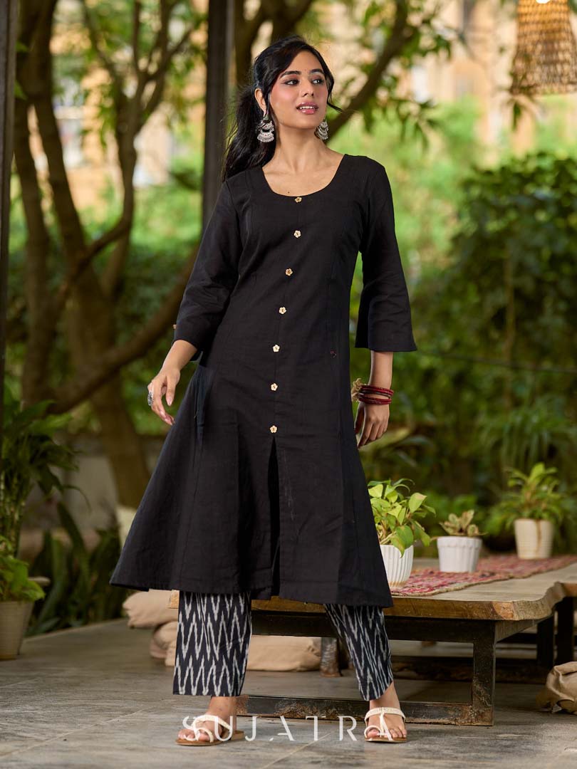 Sophisticated Black Ikat Tailored Fit Pencil Pant