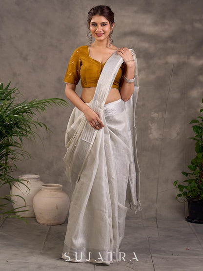 Elevated Grey Linen Saree with Cutwork