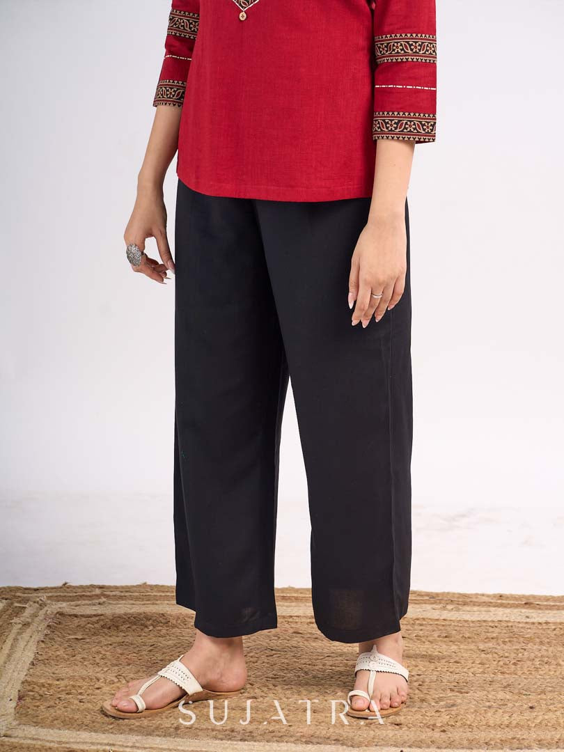 Black Rayon Wide Leg Pant