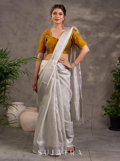 Elevated Grey Linen Saree with Cutwork