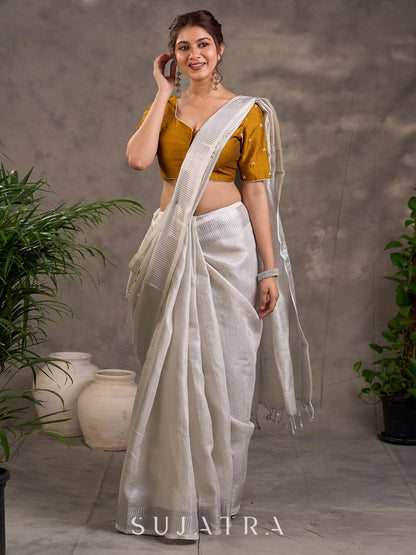 Elevated Grey Linen Saree with Cutwork