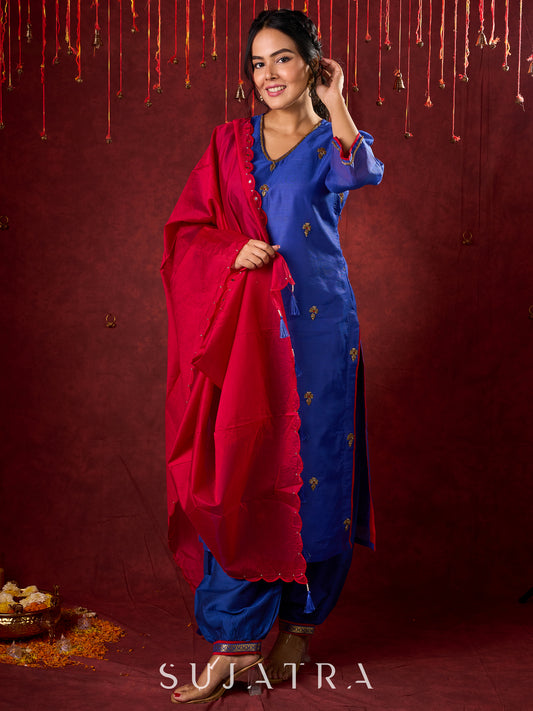 Blue Chanderi Hand Embroidered Kurta