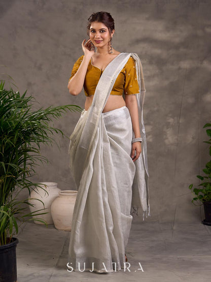 Elevated Grey Linen Saree with Cutwork
