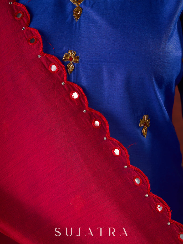 Blue Chanderi Hand Embroidered Kurta