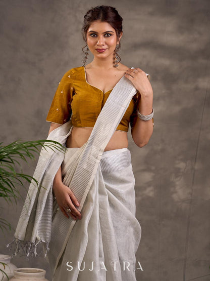 Elevated Grey Linen Saree with Cutwork