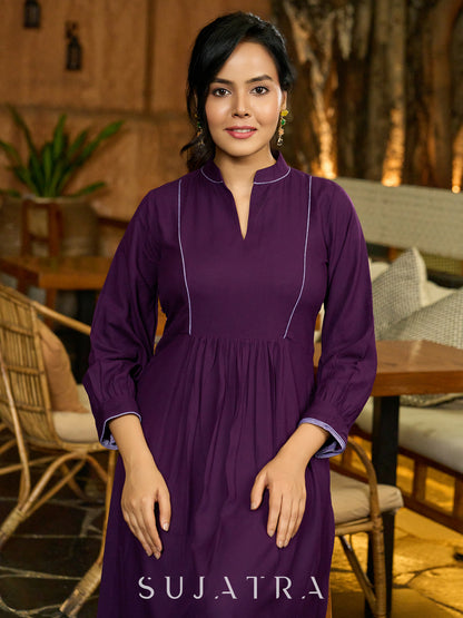 Purple Haze Effortless Rayon Dress with Chic Collar