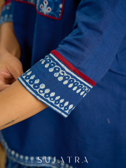 Stylish embroiderd cotton indigo top - Indigo balloon pant optional