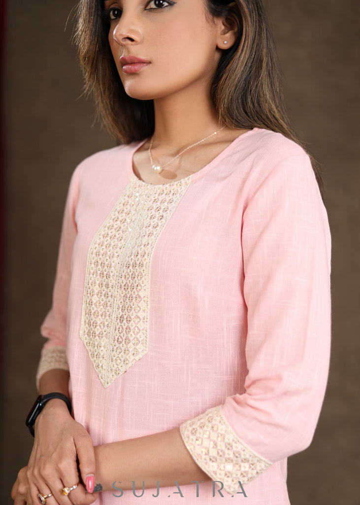 Classy Baby Pink Lace Combination Top