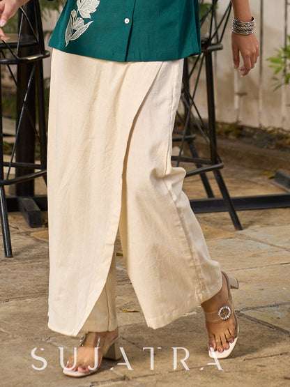 Chic Off White Cotton Flex Wrap Trouser