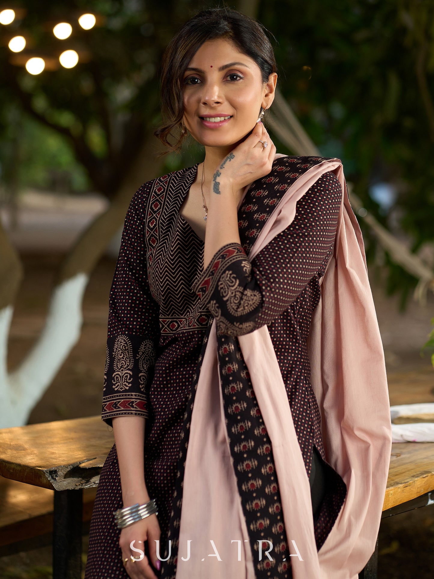 Bold Black Ajrakh Statement Kurti