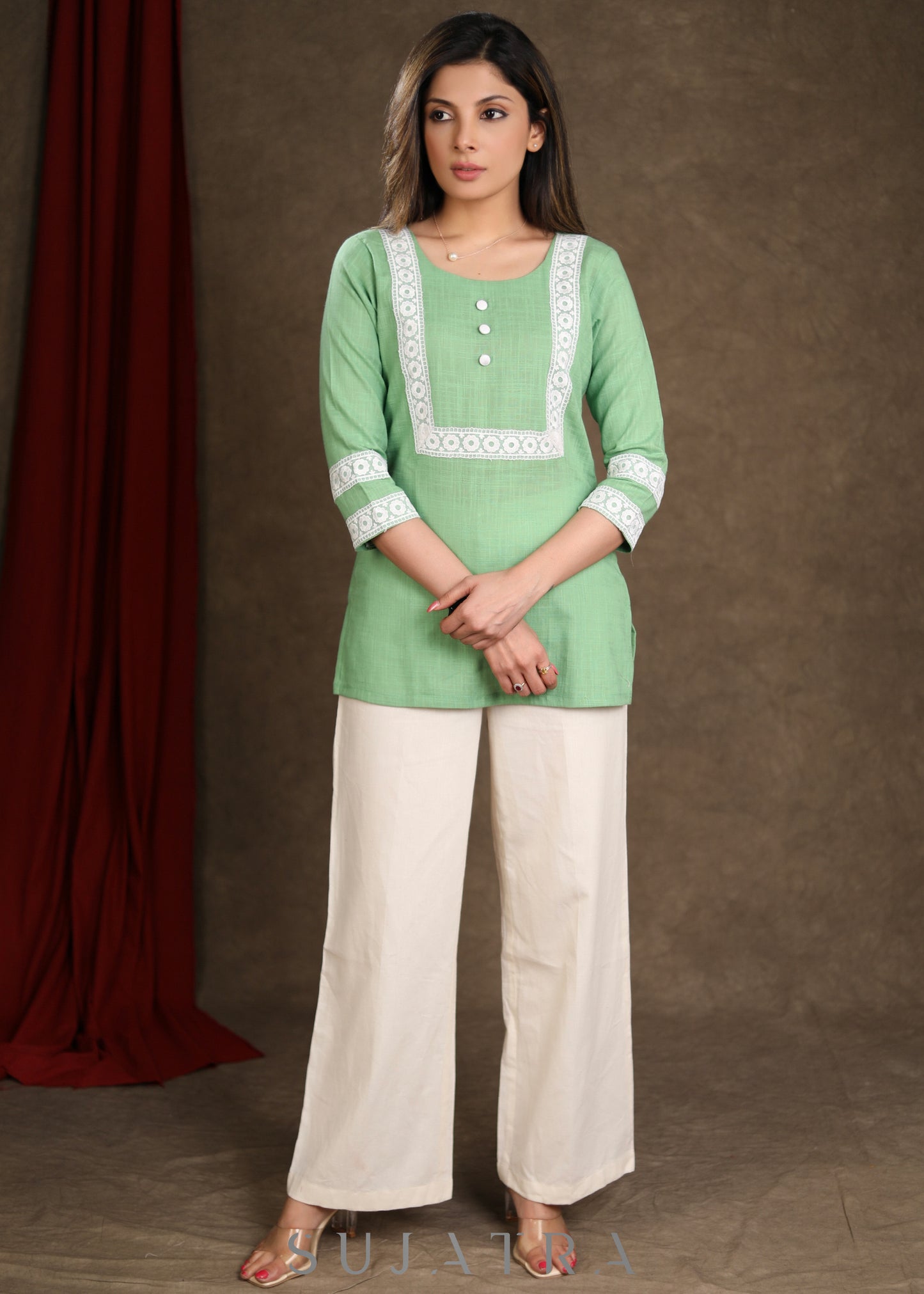 Beautiful Cotton Pista Lace Top