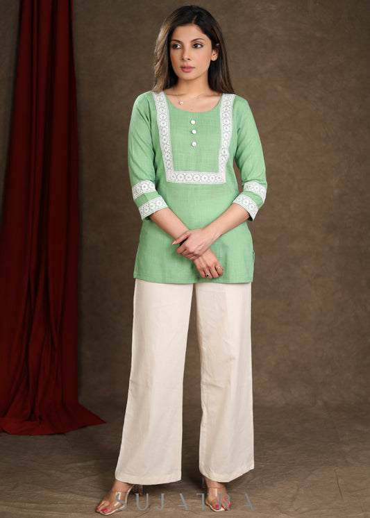 Beautiful Cotton Pista Lace Top
