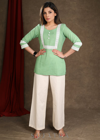 Beautiful Cotton Pista Lace Top