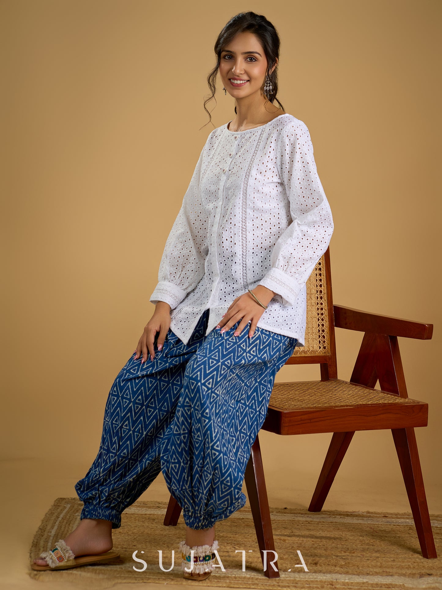 White hakoba cotton top - light ,elegant,and always in style - Indigo pant optional
