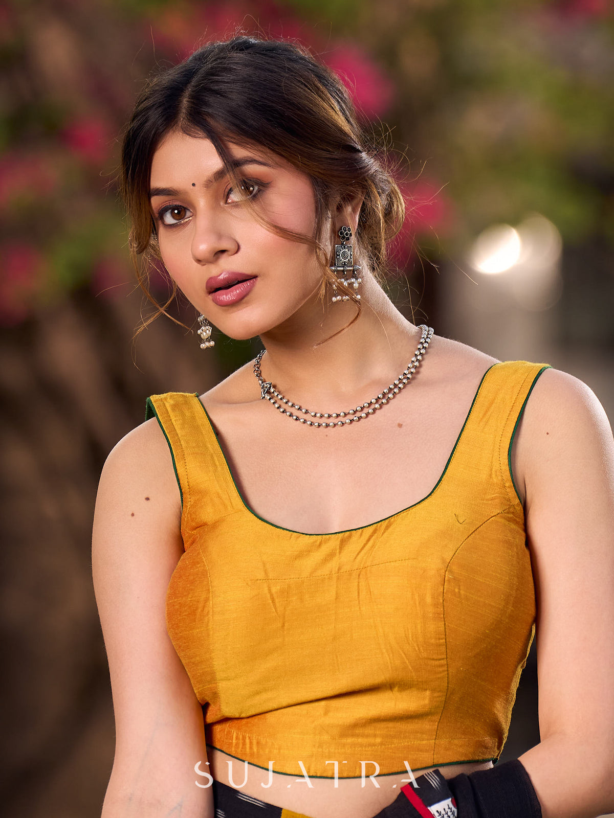 Graceful Mustard Cotton Silk Sleeveless Blouse
