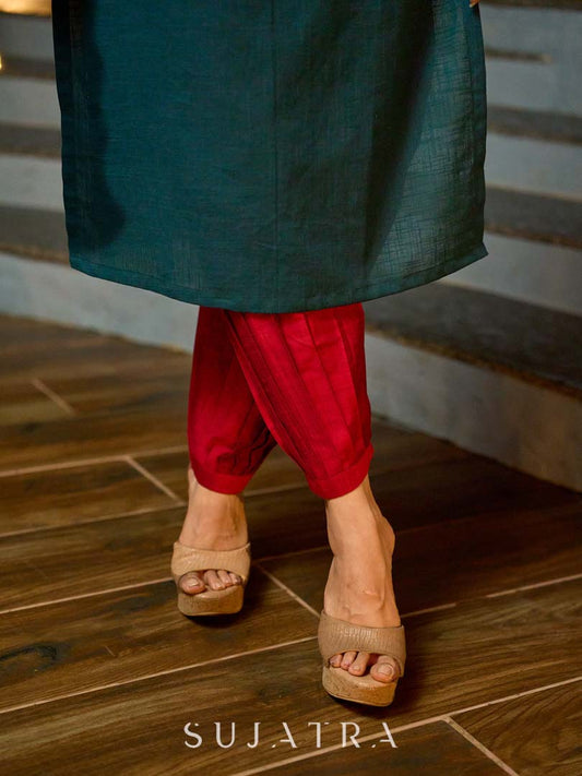 Graceful Maroon Cotton Silk Pleated Pant