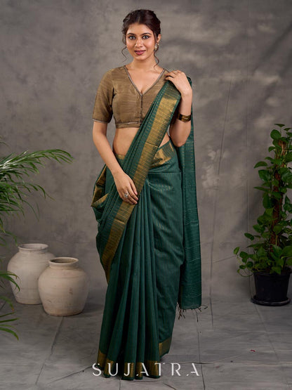Graceful Chanderi Silk Green Saree with Zari Border