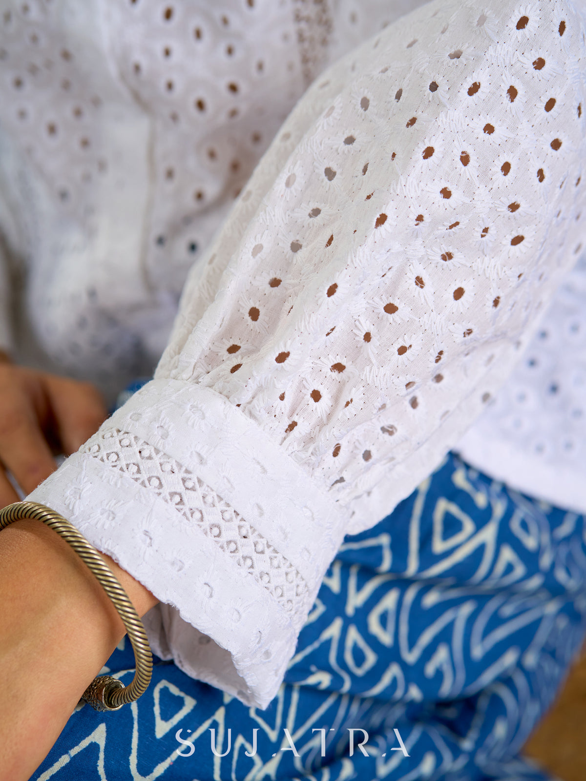 Dussehra Sale — White hakoba cotton top - light ,elegant,and always in style - Indigo pant Optional