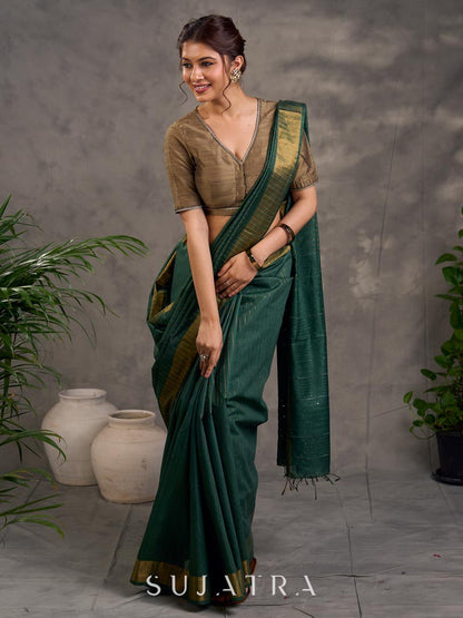 Graceful Chanderi Silk Green Saree with Zari Border