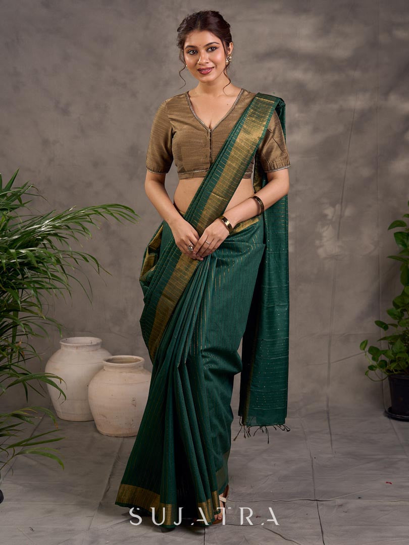 Graceful Chanderi Silk Green Saree with Zari Border