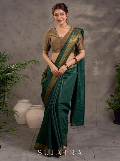 Graceful Chanderi Silk Green Saree with Zari Border