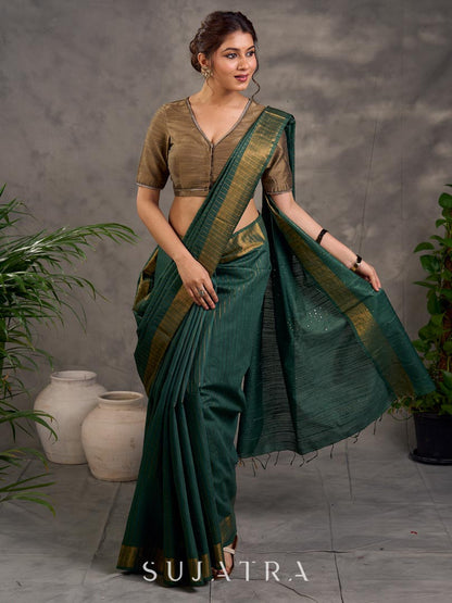 Graceful Chanderi Silk Green Saree with Zari Border