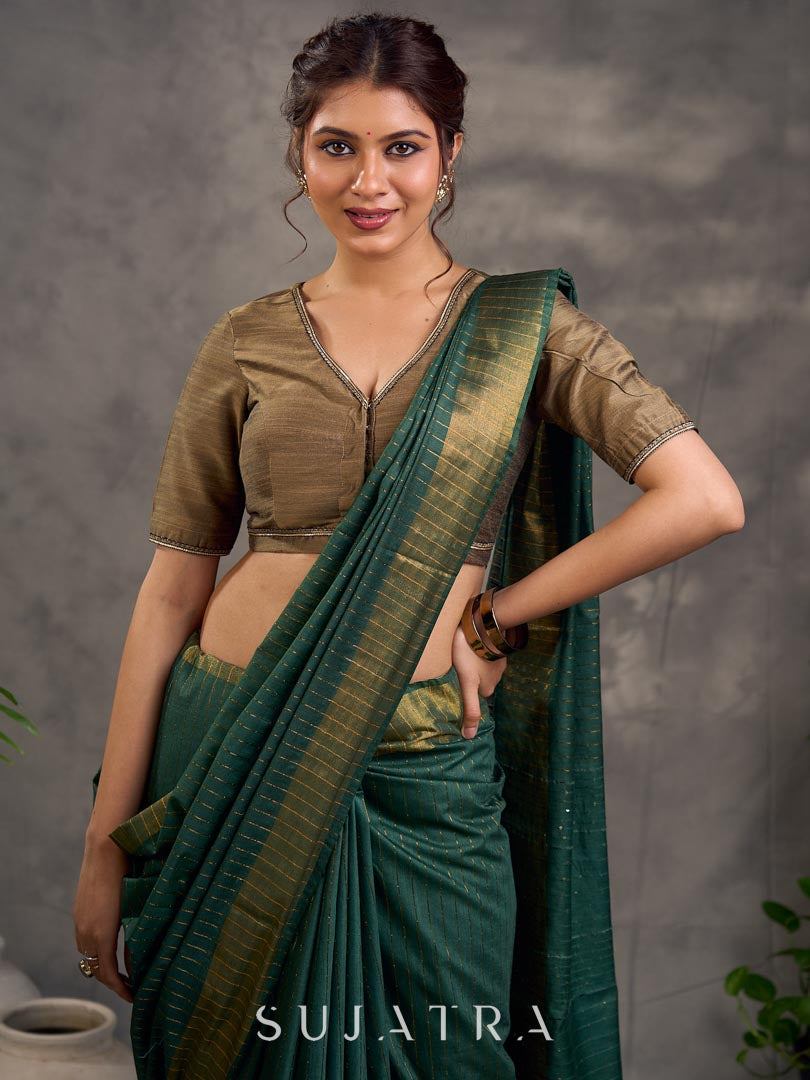 Graceful Chanderi Silk Green Saree with Zari Border