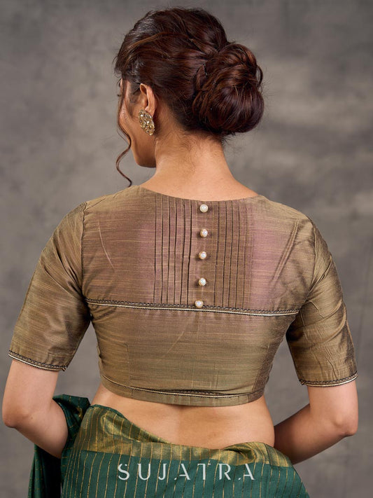 Warm Beige Cotton Silk V-Neck Blouse