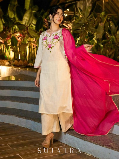 Graceful Pink Chiffon Dupatta with Delicate Pearl & Mirror Lace