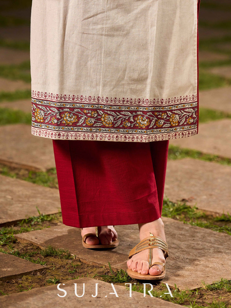 Maroon Cotton Easy Fit Palazzo Pant