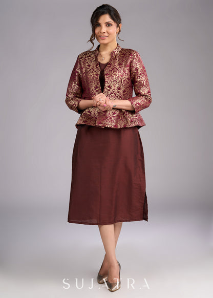 Regal Brown Brocade Peplum Blazer Jacket - Dress optional