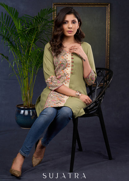 Pista Cotton Tunic Featuring Vibrant Madhubani Prints