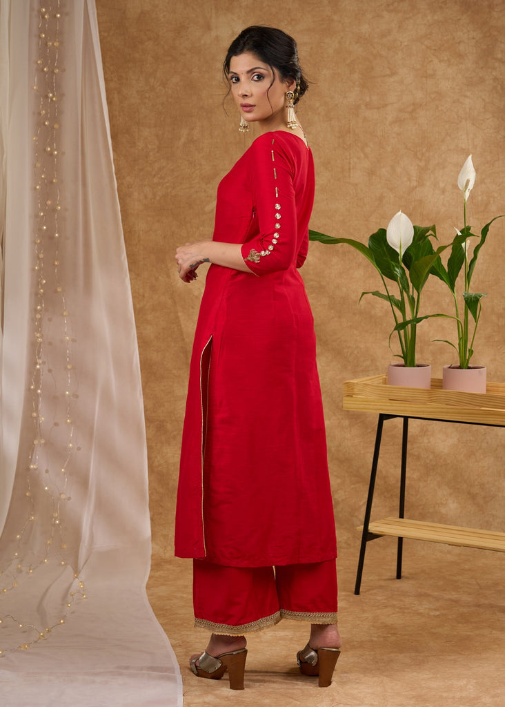 Red Cotton Silk Pant