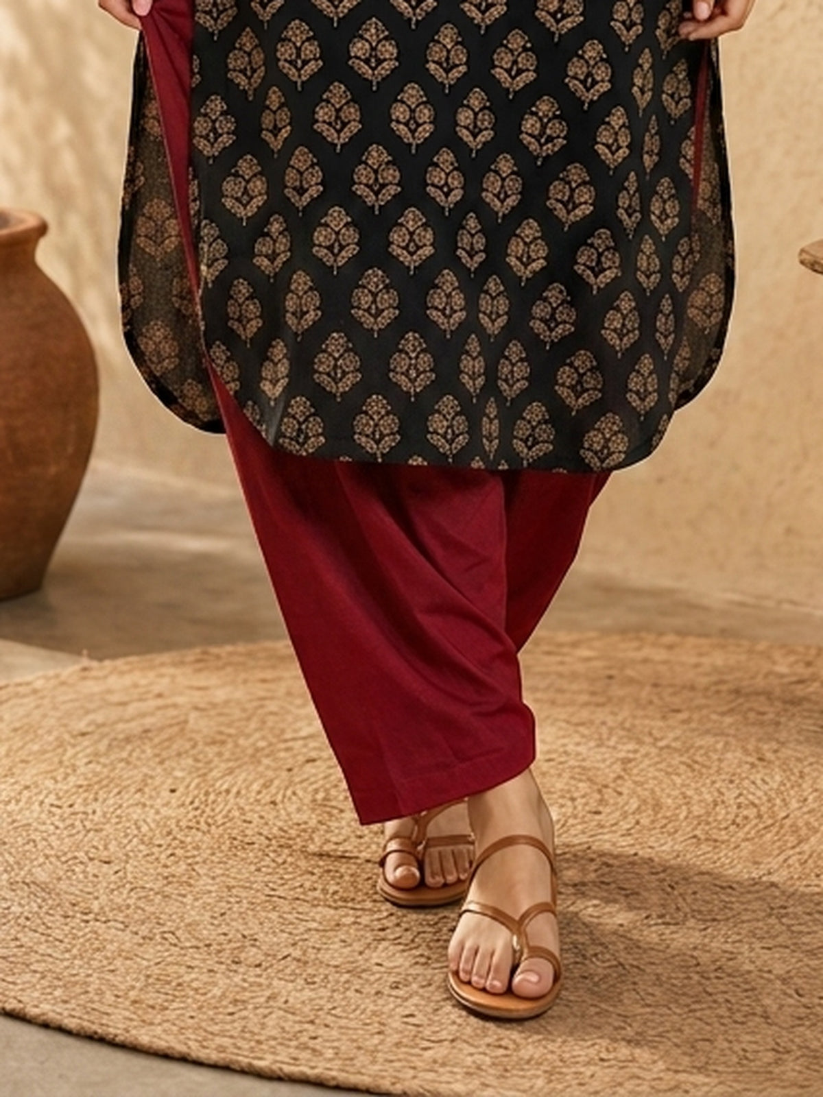 Refined Solid Maroon Cotton Pant