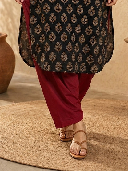 Refined Solid Maroon Cotton Pant