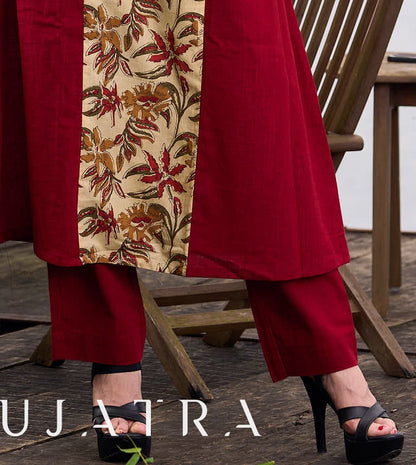 Solid Maroon Straight Fit Pant