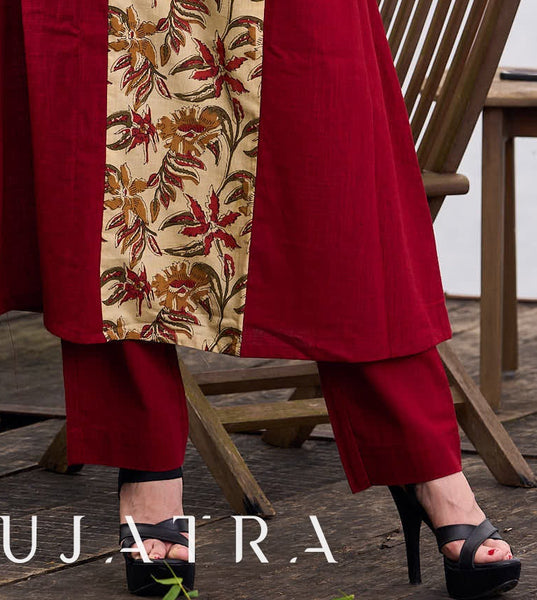 Solid Maroon Straight Fit Pant