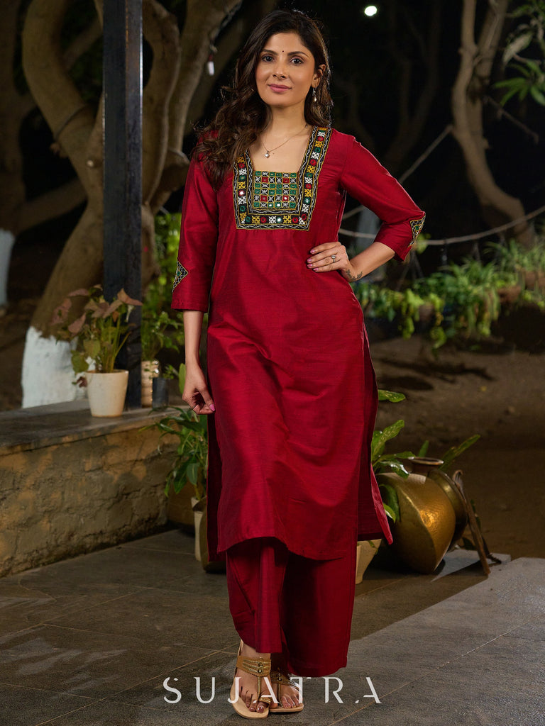 Maroon Cotton Silk Pant