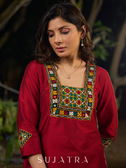 Maroon Cotton Silk Pant