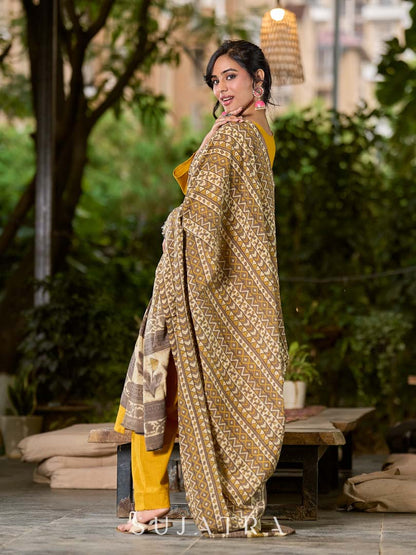 Bright Mustard Cotton Kurta with Classic V Neckline