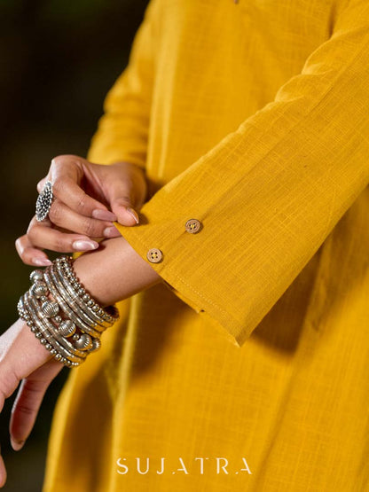 Bright Mustard Cotton Kurta with Classic V Neckline