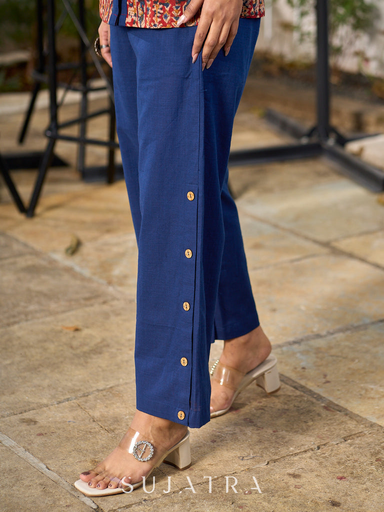 Chic Navy Blue Cotton Wide Leg Culottes
