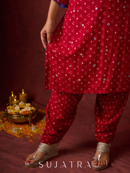 maroon bandhani rayon salwar