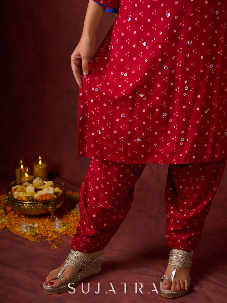 maroon bandhani rayon salwar
