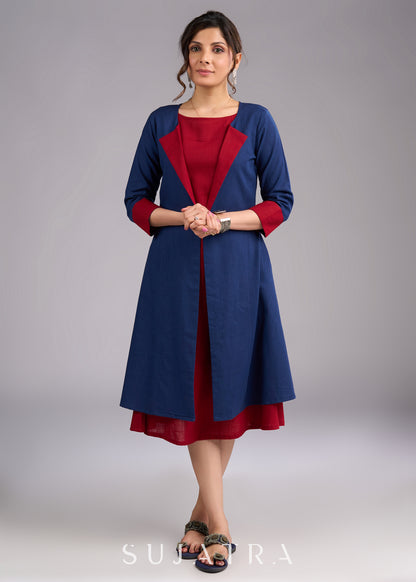 Azure Elegance Long Cotton Blazer Jacket - Dress optional