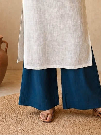 Simple Navy Cotton Flared Palazzo Pant