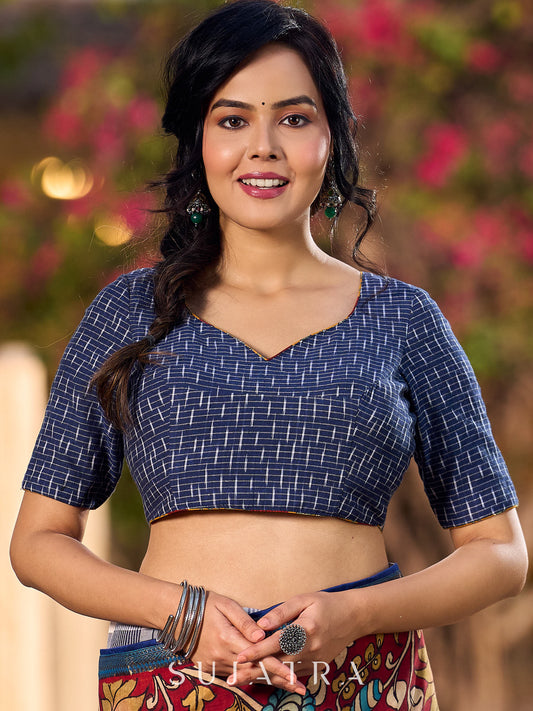 Graceful Ikat Navy Blue Cotton Blouse