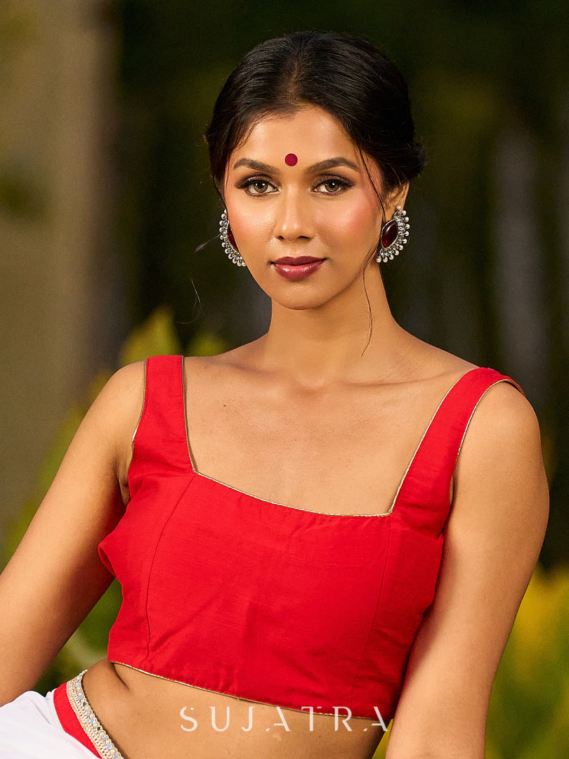 Classic Red Cotton Silk Sleeveless Blouse